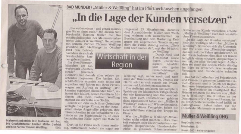 Zeitungsartikel: In die Lage der Kunden versetzen, Bad Münder 2001