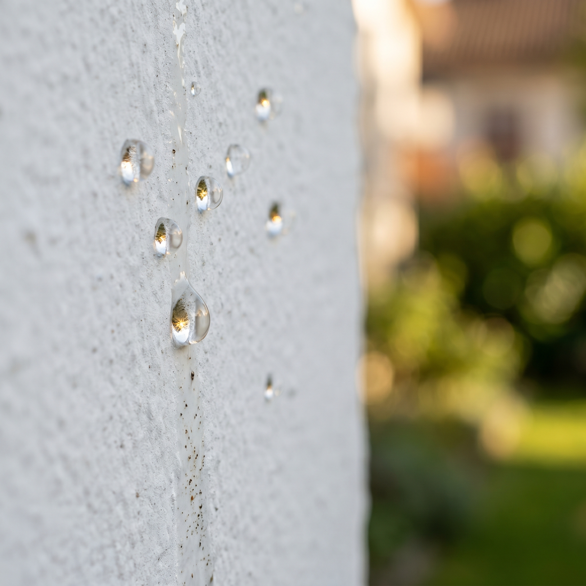 Lotus-Effect: Wassertropfen perlen von der Sto Lotusan Fassade ab