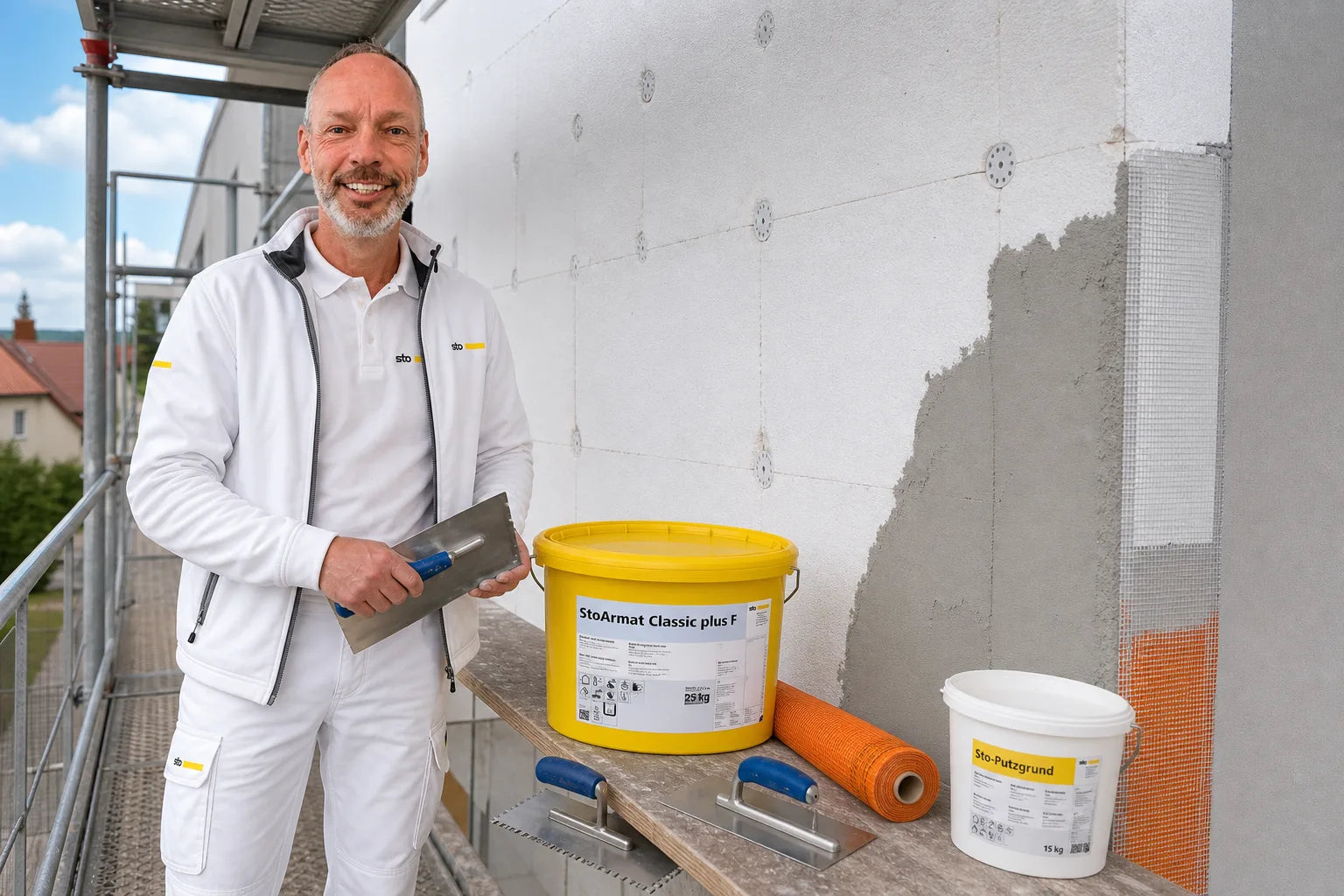 Charleen mit StoArmat Classic plus F Eimer und Werkzeug im Farbenbote-Showroom