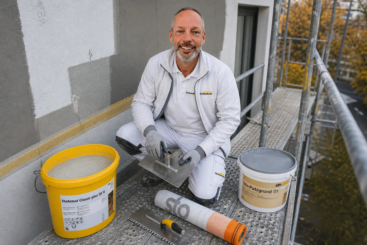 Charleen mit StoArmat Classic plus QS G Eimer und Werkzeug im Farbenbote-Showroom