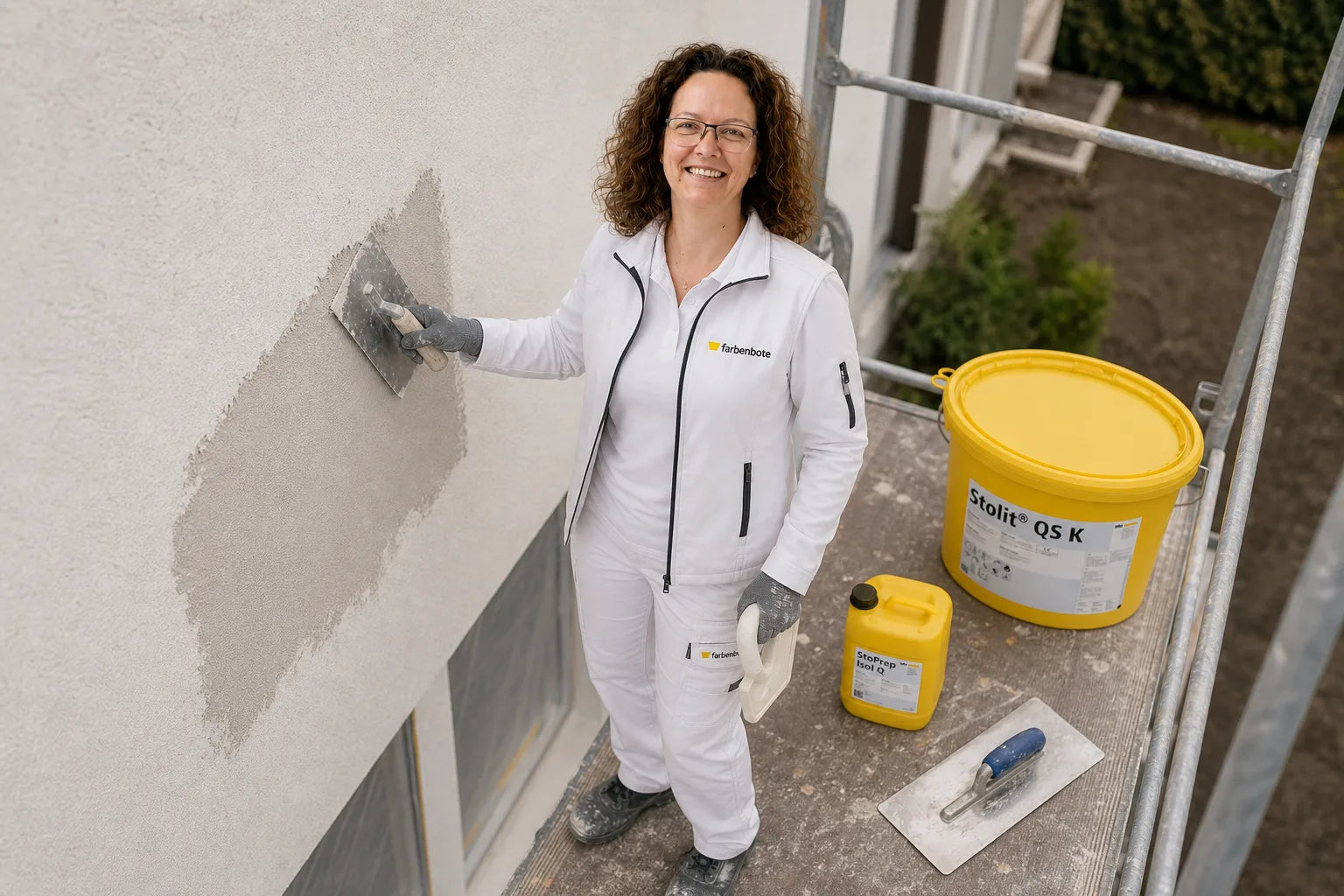 Charleen mit Stolit QS K Eimer und Werkzeug im Farbenbote-Showroom