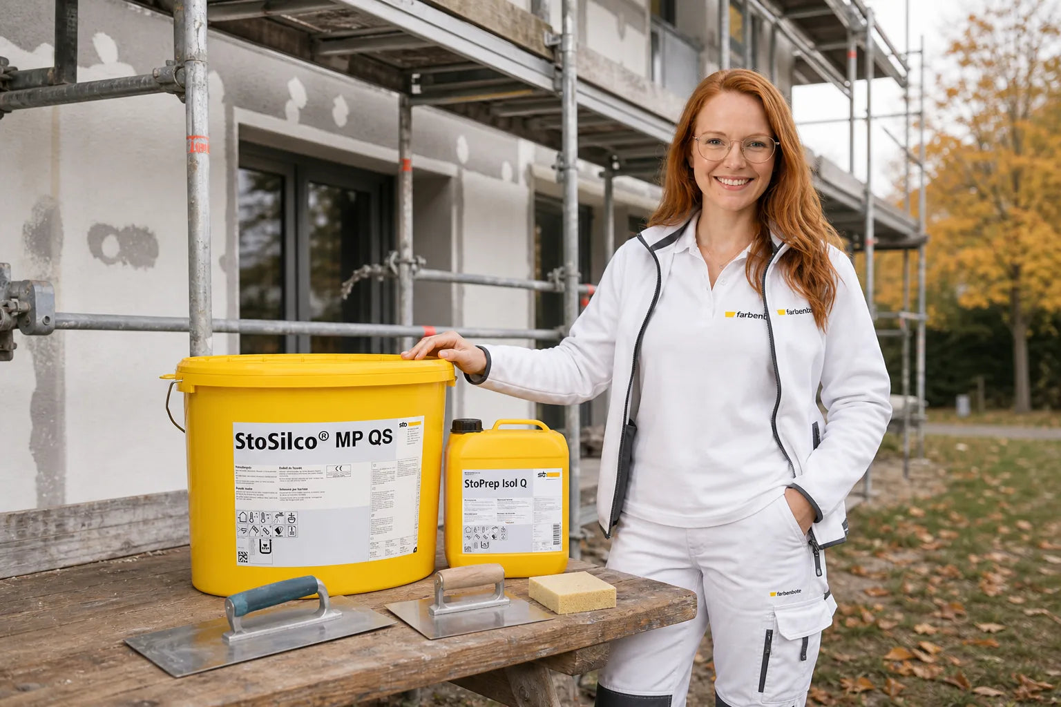 Charleen mit StoSilco QS MP Eimer und Werkzeug im Farbenbote-Showroom