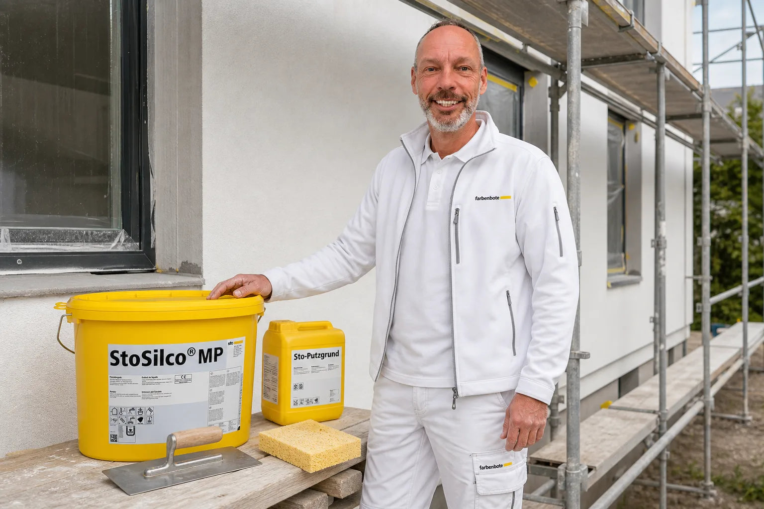 Charleen mit StoSilco MP Eimer und Werkzeug im Farbenbote-Showroom
