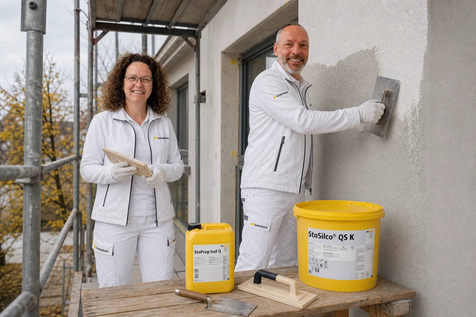 Charleen mit StoSilco QS K Eimer und Werkzeug im Farbenbote-Showroom